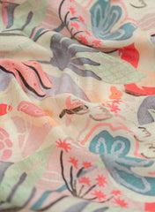 Satin Light Lime Green Color Floral Digital Print Fabric.