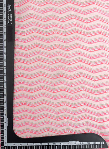 (Pre Cut -2 Meter)Satin Rose Pink Color Zig Zag Pattern Digital Print Fabric.