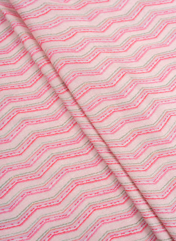 (Pre Cut -2 Meter)Satin Rose Pink Color Zig Zag Pattern Digital Print Fabric.
