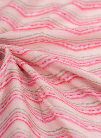 (Pre Cut -2 Meter)Satin Rose Pink Color Zig Zag Pattern Digital Print Fabric.