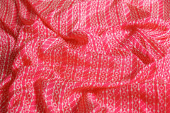 (Pre cut-2.5Meter)  Rose Red Geometric Pattern Table Print Pure Muslin Fabric