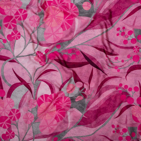 (Pre Cut -1 Meter)Shades Of Pink  Multi Color Floral Abstract Digital Print Modal Satin  Fabric