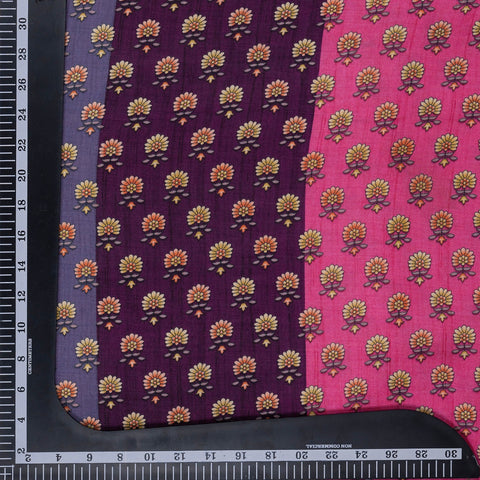(Pre Cut -3Meter) Multi Color Floral Butti Digital Print Pure Modal Satin Fabric