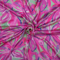 Pink and Mint Floral Pattern Digital Print Satin Georgette Fabric