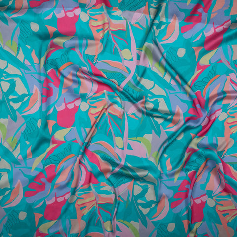(Pre Cut -1 Meter) Blue Color Abstract Digital Print Satin Georgette Fabric