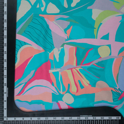 (Pre Cut -1 Meter) Blue Color Abstract Digital Print Satin Georgette Fabric