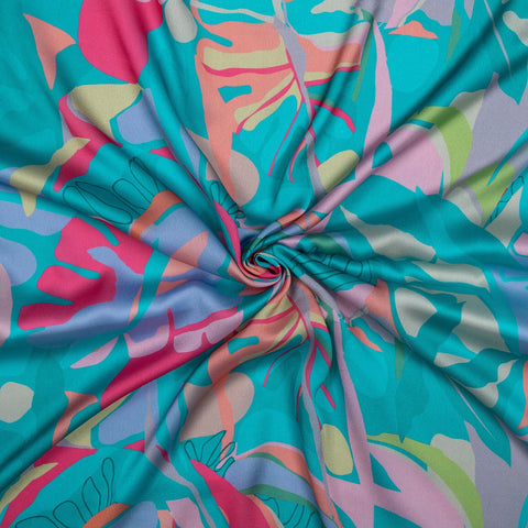 (Pre Cut -1 Meter) Blue Color Abstract Digital Print Satin Georgette Fabric