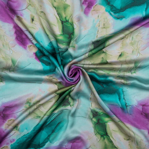 (Pre Cut -2.5 Meter) Multi Colour Abstract Pattern Digital Print  Satin Georgette Fabric