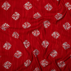 Red Batik Tie Dye Screen Print Modal Chanderi Fabric With Foil