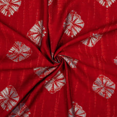 Red Batik Tie Dye Screen Print Modal Chanderi Fabric With Foil