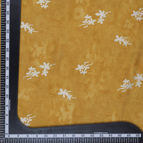 (Pre Cut -1 Meter) Mustard Batik Pattern Screen Printed Rayon Fabric With Foil