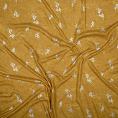 Mustard Batik Pattern Screen Printed Rayon Fabric With Foil