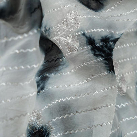 (Pre cut-2.5Meter) White Tie And Dye Embroidery Sequence Touch Pure Organza