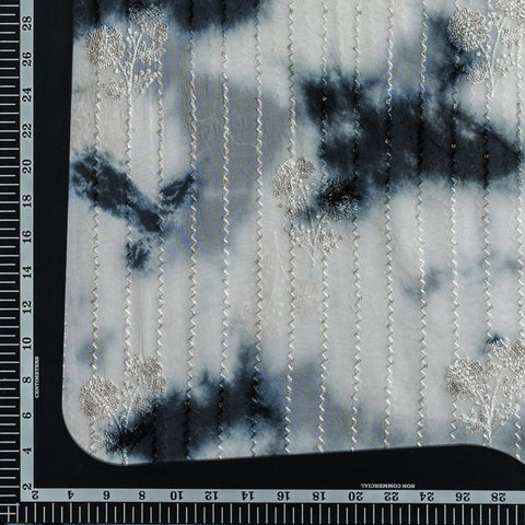 (Pre cut-2.5Meter) White Tie And Dye Embroidery Sequence Touch Pure Organza