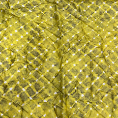 (Pre Cut2.5 Meter)Olive Green Bandhani Pattern Digital Print Pure Organza Fabric