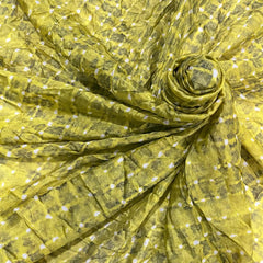 (Pre Cut2.5 Meter)Olive Green Bandhani Pattern Digital Print Pure Organza Fabric