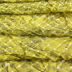 (Pre Cut2.5 Meter)Olive Green Bandhani Pattern Digital Print Pure Organza Fabric