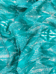 (Pre Cut 2.5 Meter)Turquoise Green Chevron Pattern Table Print Pure Muslin Fabric