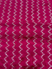 (Pre Cut 2.5 Meter) Dark Pink With Gold And Silver Sequins  Embroidery Chinnon Chiffon Fabric.