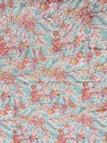 (Pre Cut 2.5 Meter)Mulit Thread Embroidery With Sequins Voil Chanderi Fabric