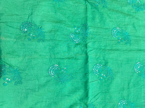 (Pre Cut 2.5 Meter)Dark green Embroidery With Sequins Voil Chanderi Fabric
