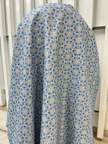 (Pre Cut 2.5 Meter)Blue  Art Raw Silk Fabric