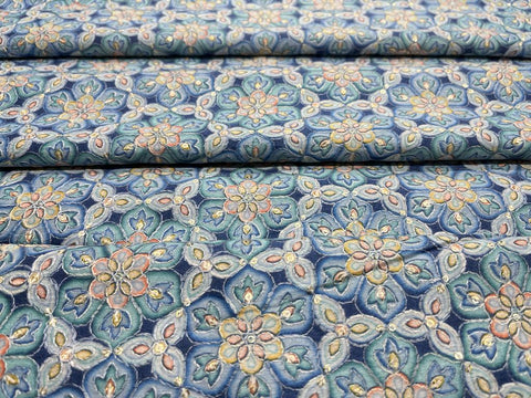 (Pre Cut 2.5 Meter)Blue  Art Raw Silk Fabric