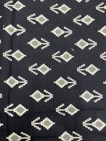 (Pre Cut 2.5Meter) Black  Table Print Pure Cotton Cambric Fabric