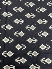 (Pre Cut 2.5Meter) Black  Table Print Pure Cotton Cambric Fabric