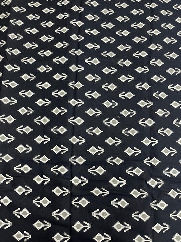 (Pre Cut 2.5Meter) Black  Table Print Pure Cotton Cambric Fabric