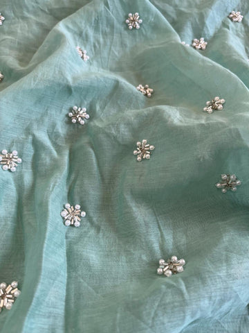 (Pre Cut-1 Meter) Pure Chanderi Butti Embroidery Fabric