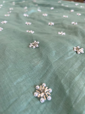(Pre Cut-1 Meter) Pure Chanderi Butti Embroidery Fabric