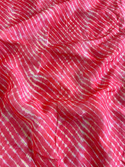 (Pre Cut-2.5Meter) Pure Organza Red Color Lehariya Pattern Fabric