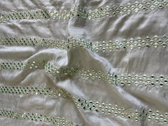 (Pre Cut 2.5Meter) Pista Embriodery With Silver Sequins Pure Dola Silk Fabric