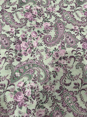 (Pre Cut -1 Meter) Grey Color Floral Paisley Pattern Digital Print Satin Georgette Fabric