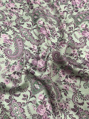 (Pre Cut -1 Meter) Grey Color Floral Paisley Pattern Digital Print Satin Georgette Fabric