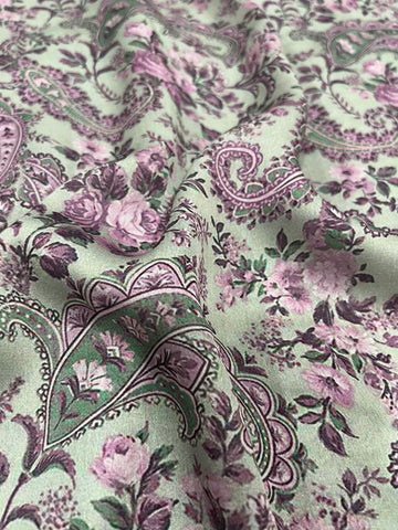(Pre Cut -2 Meter) Shades Of Grey Floral Paisley Pattern Digital Print Satin Georgette Fabric