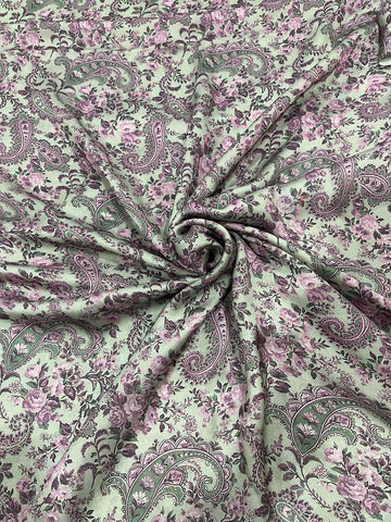 (Pre Cut -2 Meter) Shades Of Grey Floral Paisley Pattern Digital Print Satin Georgette Fabric
