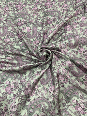 (Pre Cut -1 Meter) Grey Color Floral Paisley Pattern Digital Print Satin Georgette Fabric