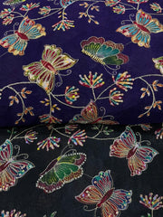 Pure Chinnon Chiffon Butterfly Placement Print With Sequins Embroidery Fabric