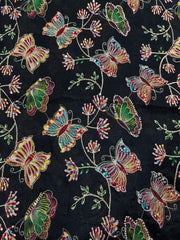 Pure Chinnon Chiffon Butterfly Placement Print With Sequins Embroidery Fabric