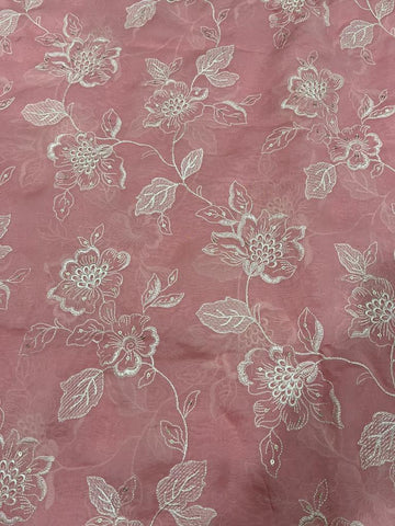 (Per Cut-3 Meter) Pure Organza  Thread Work With Sequence Embroidered Fabric