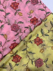 Pure Organza  Floral Thread Work With Sequence Embroidered Fabric