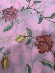 Pure Organza  Floral Thread Work With Sequence Embroidered Fabric