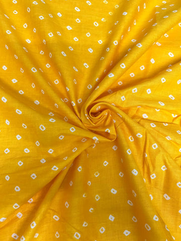 (Pre Cut -2 Meter) Pure Cotton Cambric Amber Yellow Color Bandhani Pattern Block Print Fabric.