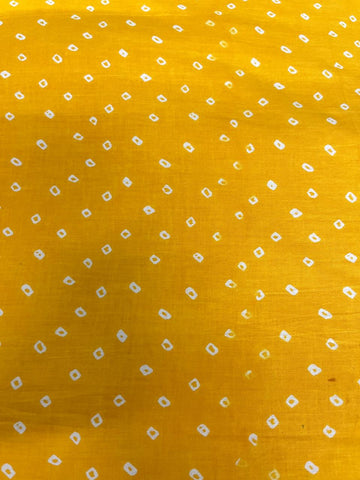 (Pre Cut -2 Meter) Pure Cotton Cambric Amber Yellow Color Bandhani Pattern Block Print Fabric.