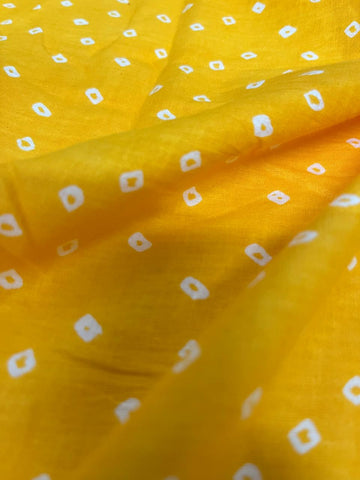 (Pre Cut -2 Meter) Pure Cotton Cambric Amber Yellow Color Bandhani Pattern Block Print Fabric.