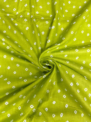 (Pre Cut-1 Meter) Pure Cotton Cambric Lime Green Color Bandhani Pattern Block Print Fabric