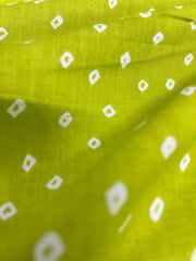 (Pre Cut-1 Meter) Pure Cotton Cambric Lime Green Color Bandhani Pattern Block Print Fabric
