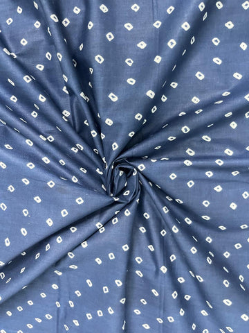 (Pre Cut- 2 Meter) Pure Cotton Cambric Navy Blue Color Bandhani Pattern Block Print Fabric